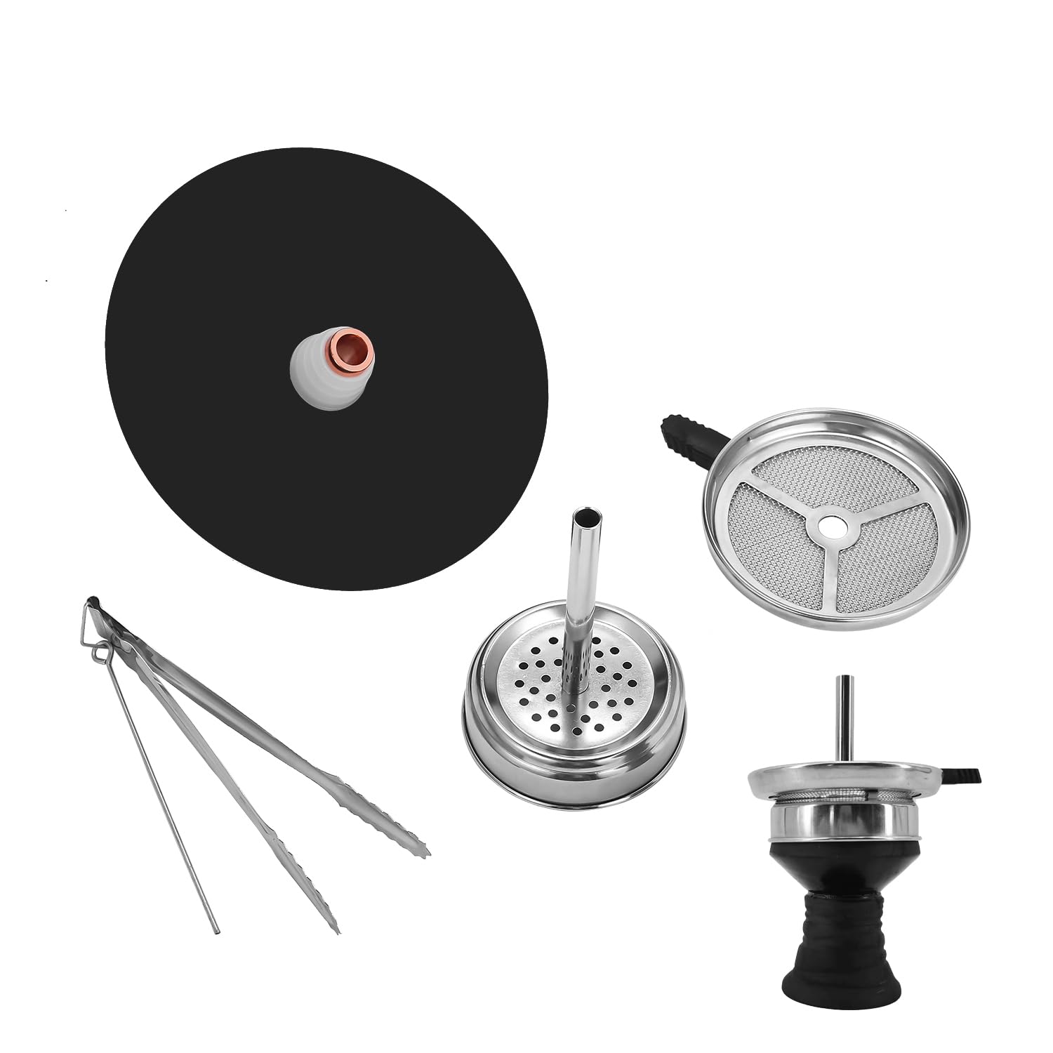 RMAN Shisha mini aluminiowa mała szisza zestaw z wężem silikonowym, głowicą komina, nasadką do komina, ustnikiem, ze stali nierdzewnej, do rurki zanurzeniowej, dyfuzora, szczypce