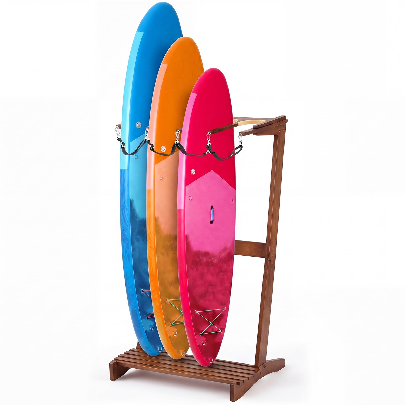 CroBlissful Surfboard Rack Freestanding Vertical Surf Board Stand for 4 Boards Bamboo Display Rack for Shortboard, Snowboard, Skateboard, Ski and Wakeboard(Walnut)