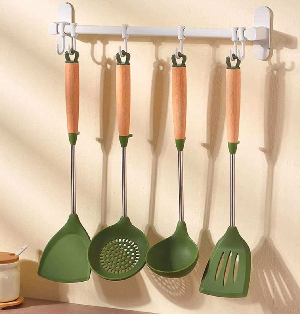 Set di spatole in silicone, resistenti al calore, cucchiaio scanalato e spatole, senza BPA, lavabili in lavastoviglie, 4 utensili da cucina per mescolare e servire