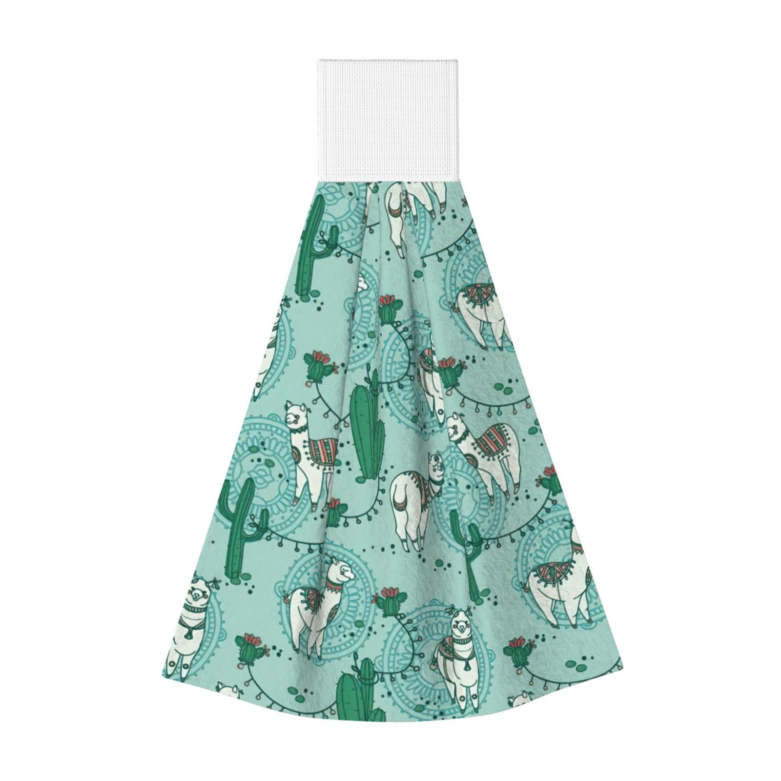 DUWAA Llama Alpaca Green Print Hanging Hand Towel Quick Dry Bathroom Towel Soft Kitchen Towel