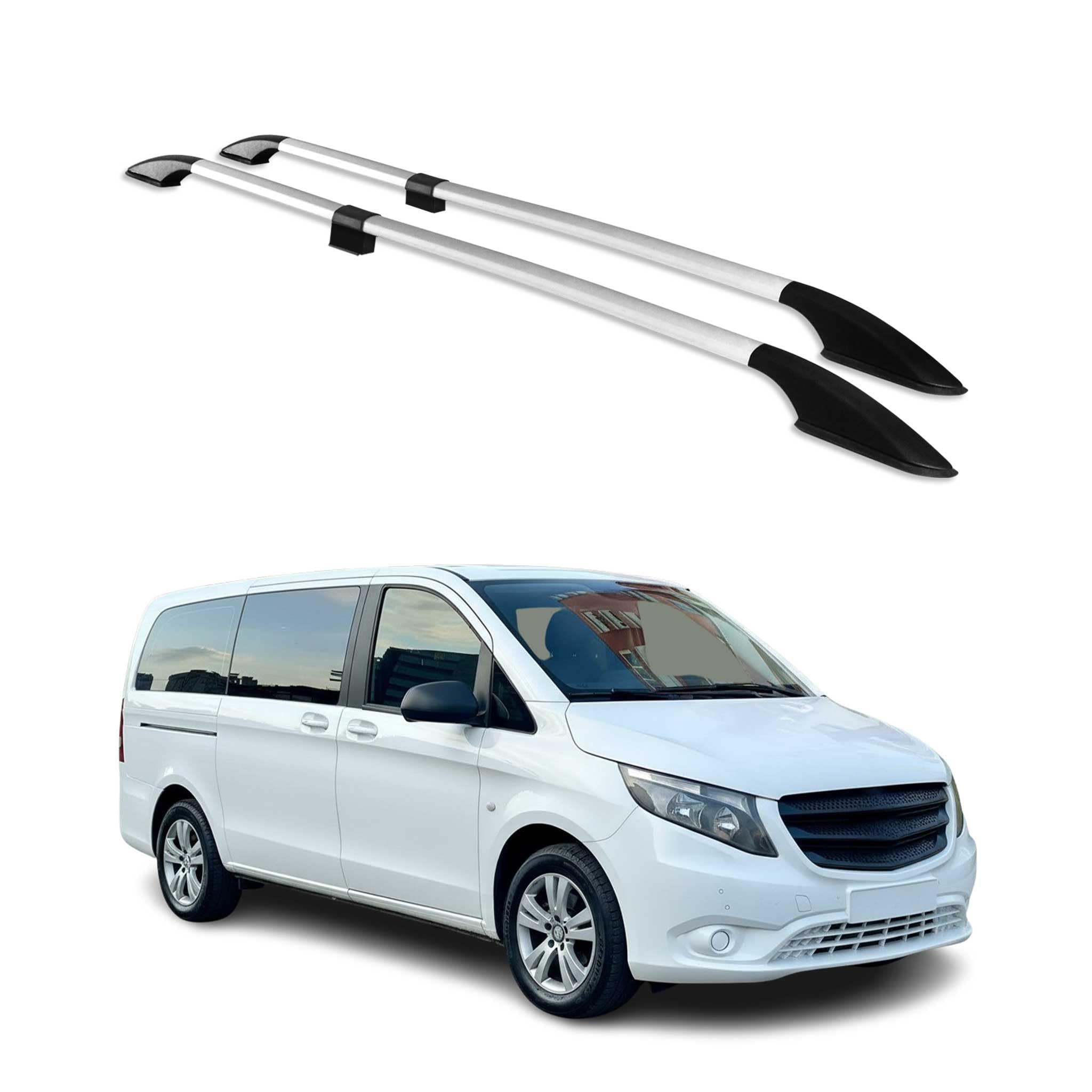 OMAC Barras de Techo Barras de Techo Compatibles con Mercedes Vito W639 W447 2003-2026 Langer L2 ALU Gris