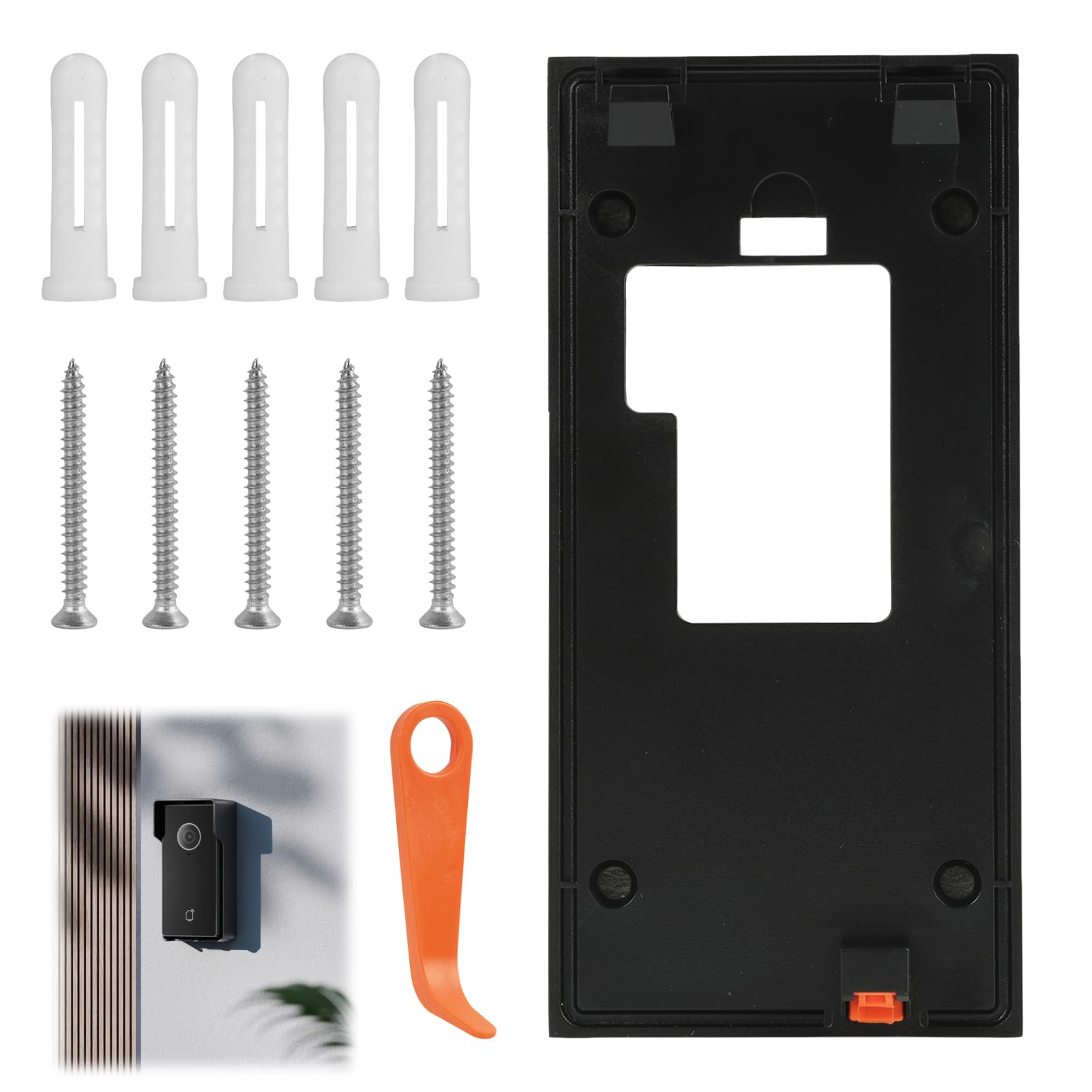 Doorbell Mount No Drill for New Battery Video Doorbell (2024 Release), Adhesive Doorbell Bracket Backplate Kit with Key Tool and Screws, Damage Free Installation for House Apartment Office