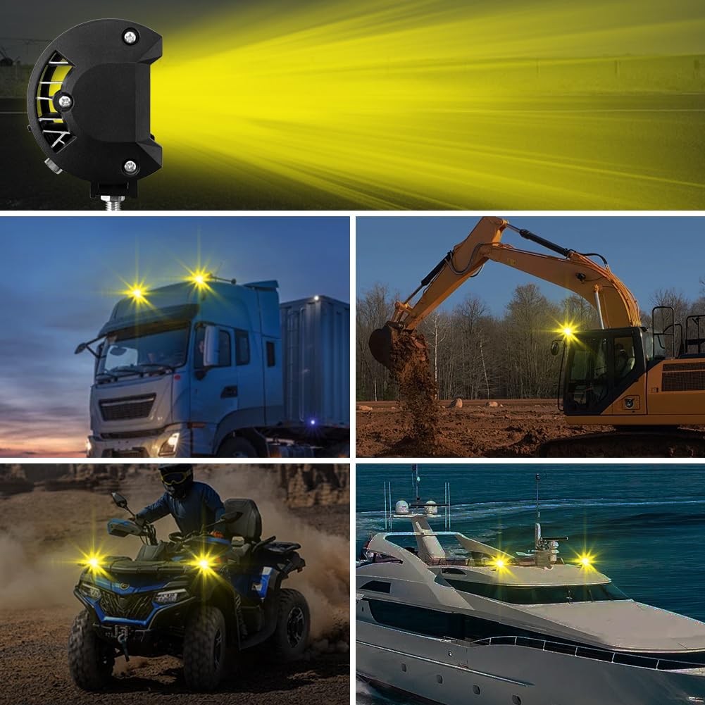 Faro da Lavoro 2 pezzi 12V 120W 1200LM Proiettore LED Lampada da Lavoro 10 cm 6000K Luce Gialla Barra LED per Auto Camion Trattore Quad Veicolo Barca