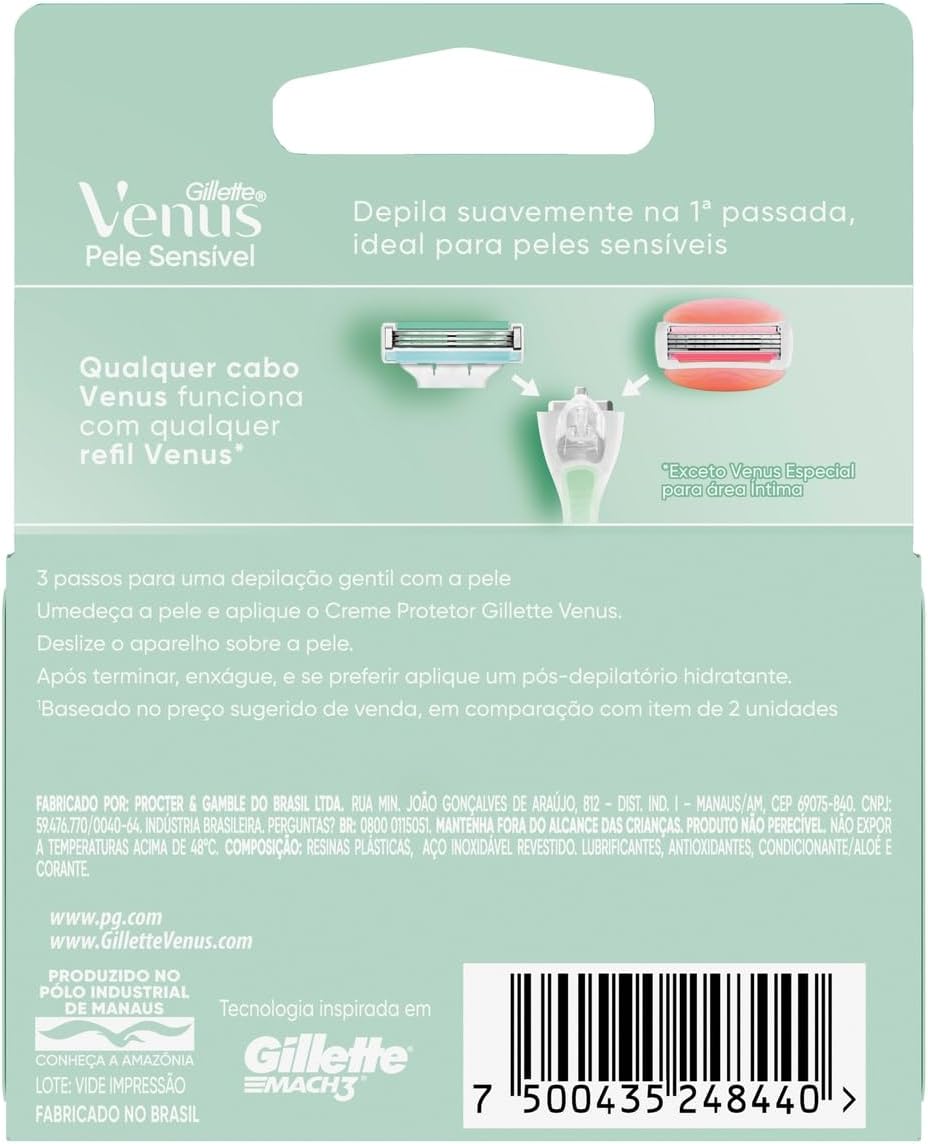 Gillette Venus Pele Sensível Carga para Aparelho de Depilar com Aloe Vera, 4 uds