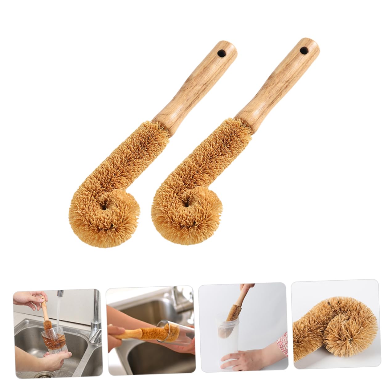 Gatuida 6piezas Cepillo De Limpieza para Botellas y Tazas Diseño Botellas De Agua Biberones y Copas Madera De Haya Natural