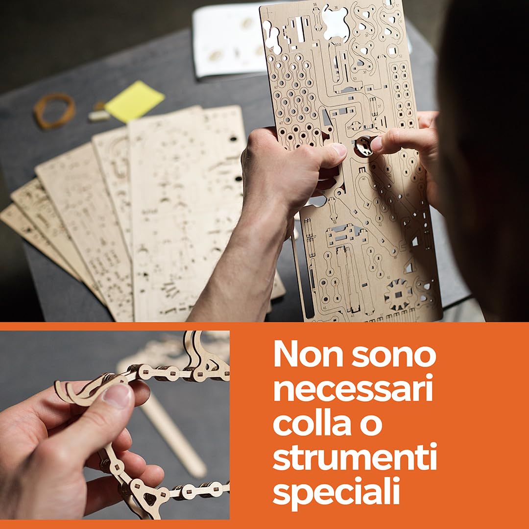 UGEARS Marble Run Chain Hoist in Legno - Puzzle Meccanici 3D in Legno per Adulti, Kit Modello Fai-da-Te per Adulti, Unici - Gioco di Biglie 3D Regali per Amanti dei Puzzle 400 Pezzi