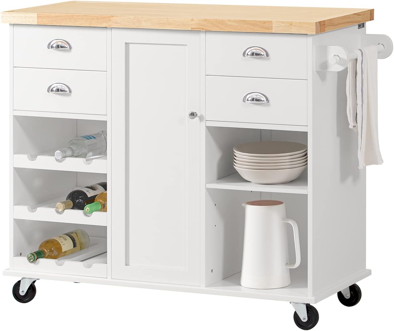 SoBuy KNL03WN, Kitchen Storage Trolley Cart with Wine Rack, Kitchen