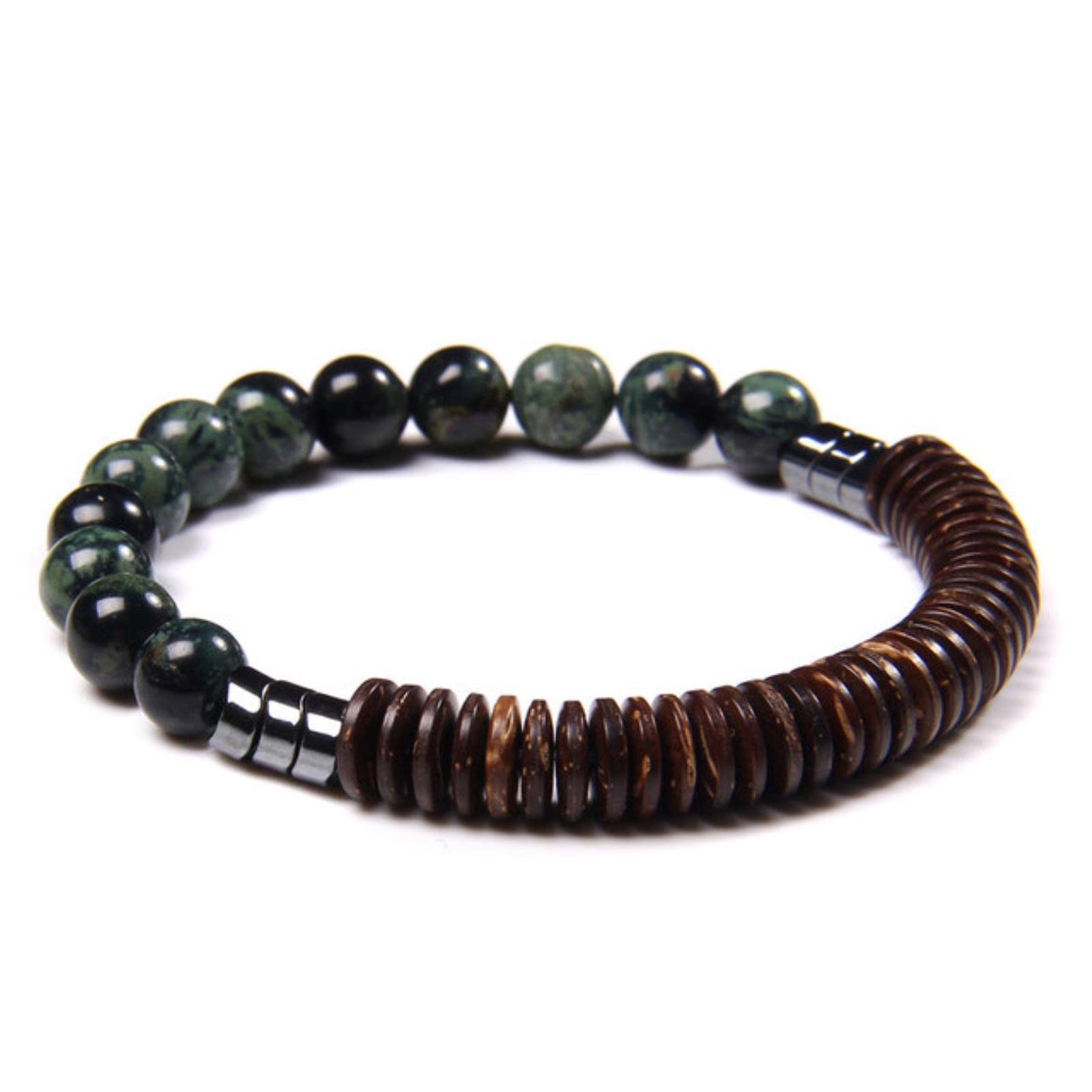 1 Stück klassisches geometrisches Hämatit-Perlen-Armband, Naturstein-Armband, Holzstreifen-Armbänder, Charm, handgefertigter Schmuck, neue Polar-Jade, 23 cm