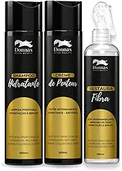 Kit Tratamento e Manutenção de Cabelos Orgânicos, Cabelo Bio Fibra, Cachos e Apliques Mega Hair - Shampoo Hidratante, Creme de Pentear e Desembaraçante Restaura Fibra Donna's