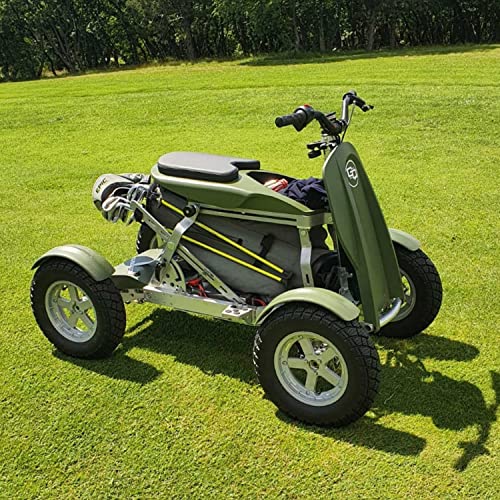 Golf Quad Electric Single Rider Golf Cart by The Golfather, Compact 4 Wheel Revolutionary Folding Design with Speed Control, Golf Bag Holder, and Removable Battery