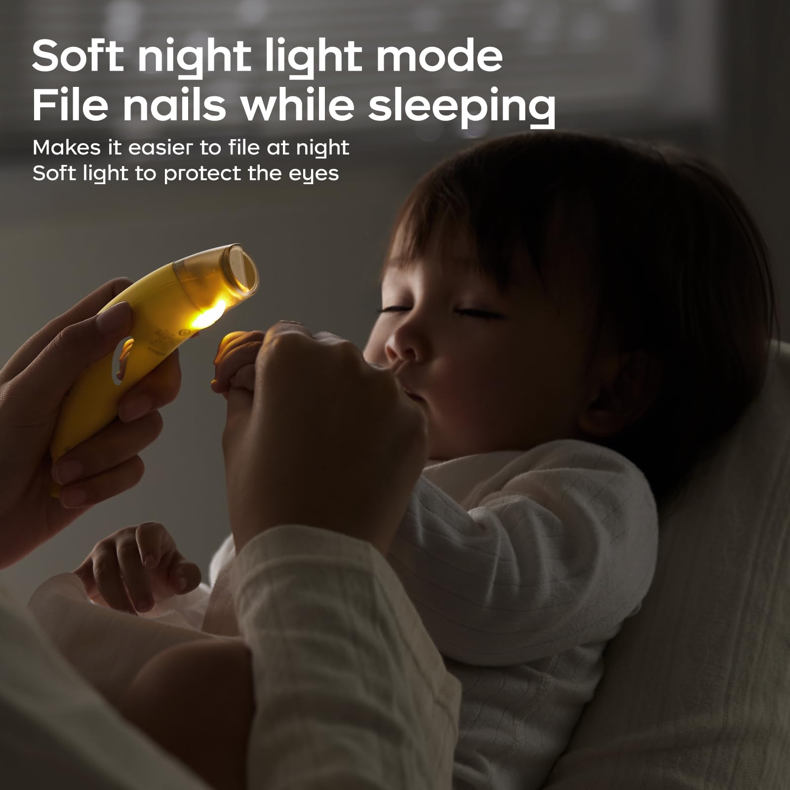 bc babycare Lima de uñas eléctrica suave para recién nacidos, niños pequeños o adultos con luz, cortaúñas y cortador de uñas para bebés con 5 almohadillas de repuesto para cabezal de molienda, plátano