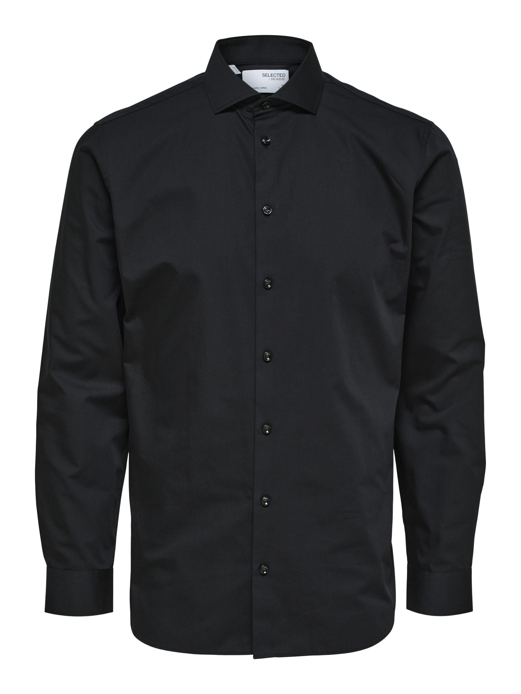 SELECTED HOMME BLACK Men's SLHSLIMETHAN Shirt LS Cut Away B NOOS Shirt, Black, L