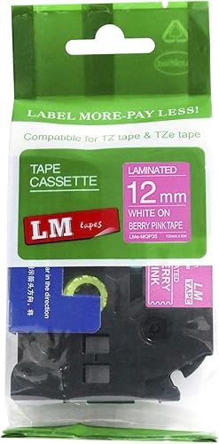 LM Tapes - Cinta TZe P-Touch de 0.472in de color blanco sobre rosa baya compatible con Brother PT-H100, PTH100, PT-H110, PTH110, PTH110 Ptouch disponible en Yaxa Colombia