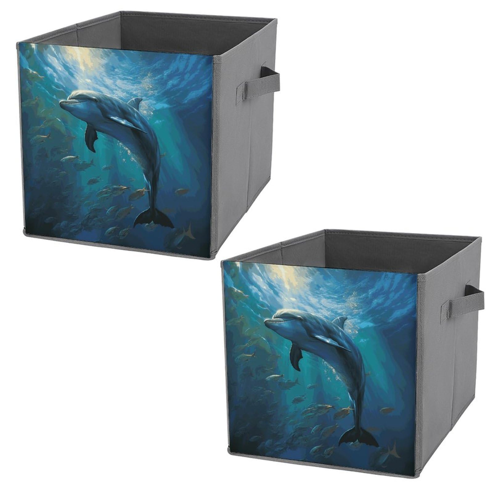 NONHAI Collapsible Storage Bins with Dual Handles Fabric Storage Basket Foldable Cubes Organizer Baskets Dolphin in The Deep Ocean Storage Boxes for Organizing Clothing Cube Storage Organizer Bins
