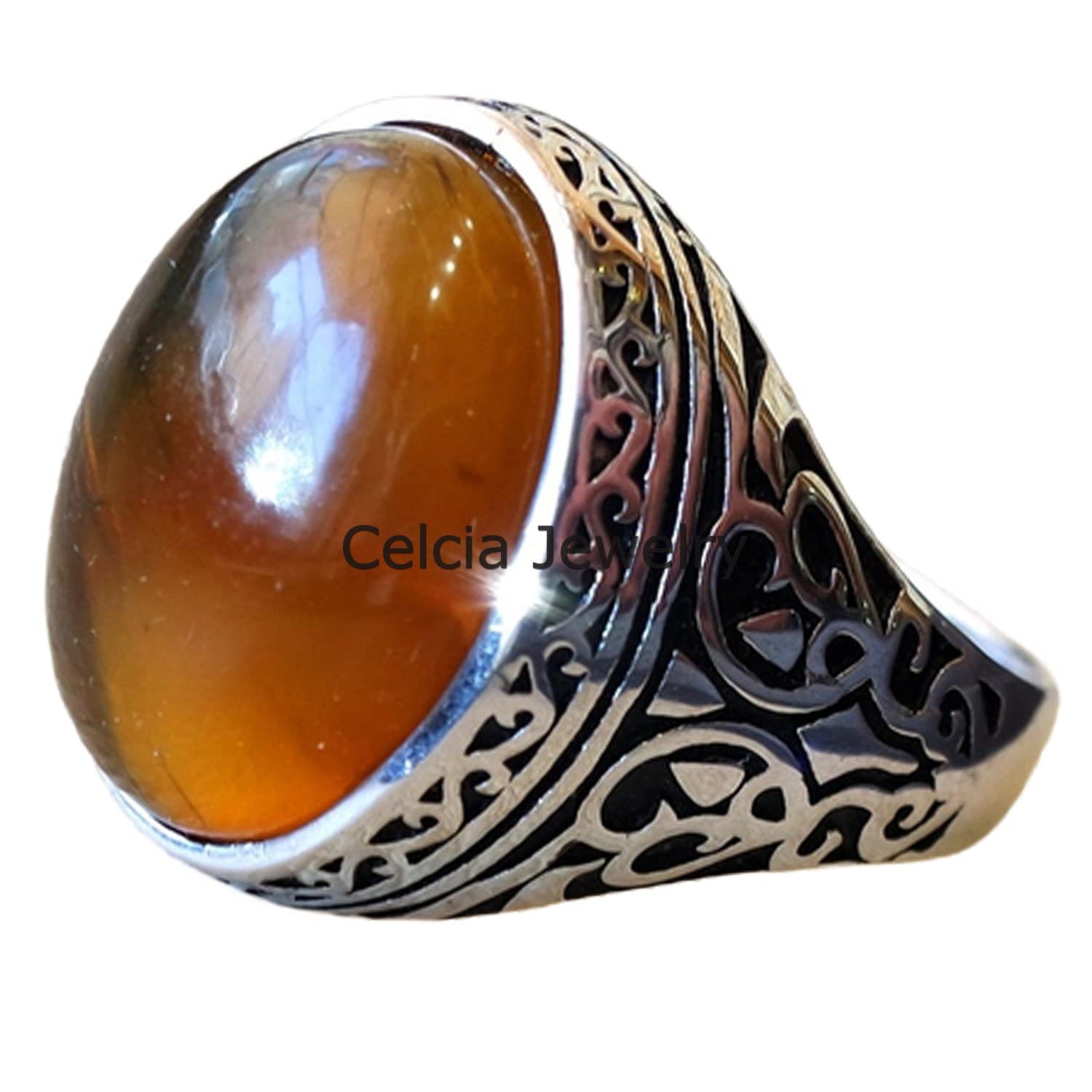 Anillo clásico de piedra preciosa genuina de ámbar báltico, joyería única hecha a mano para hombres, anillo de declaración, anillo de sello, hermosos regalos para el día del padre