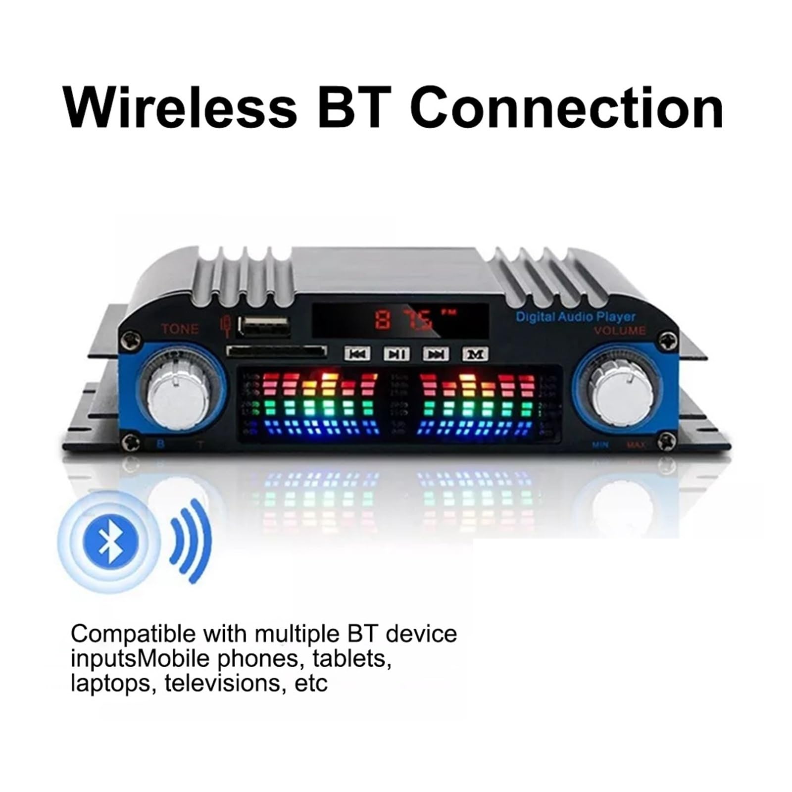 Wzmacniacz dźwięku HiFi o mocy szczytowej 1600 W Cyfrowy wzmacniacz 4-kanałowy Odtwarzacz Bluetooth Radio FM Do kina domowego