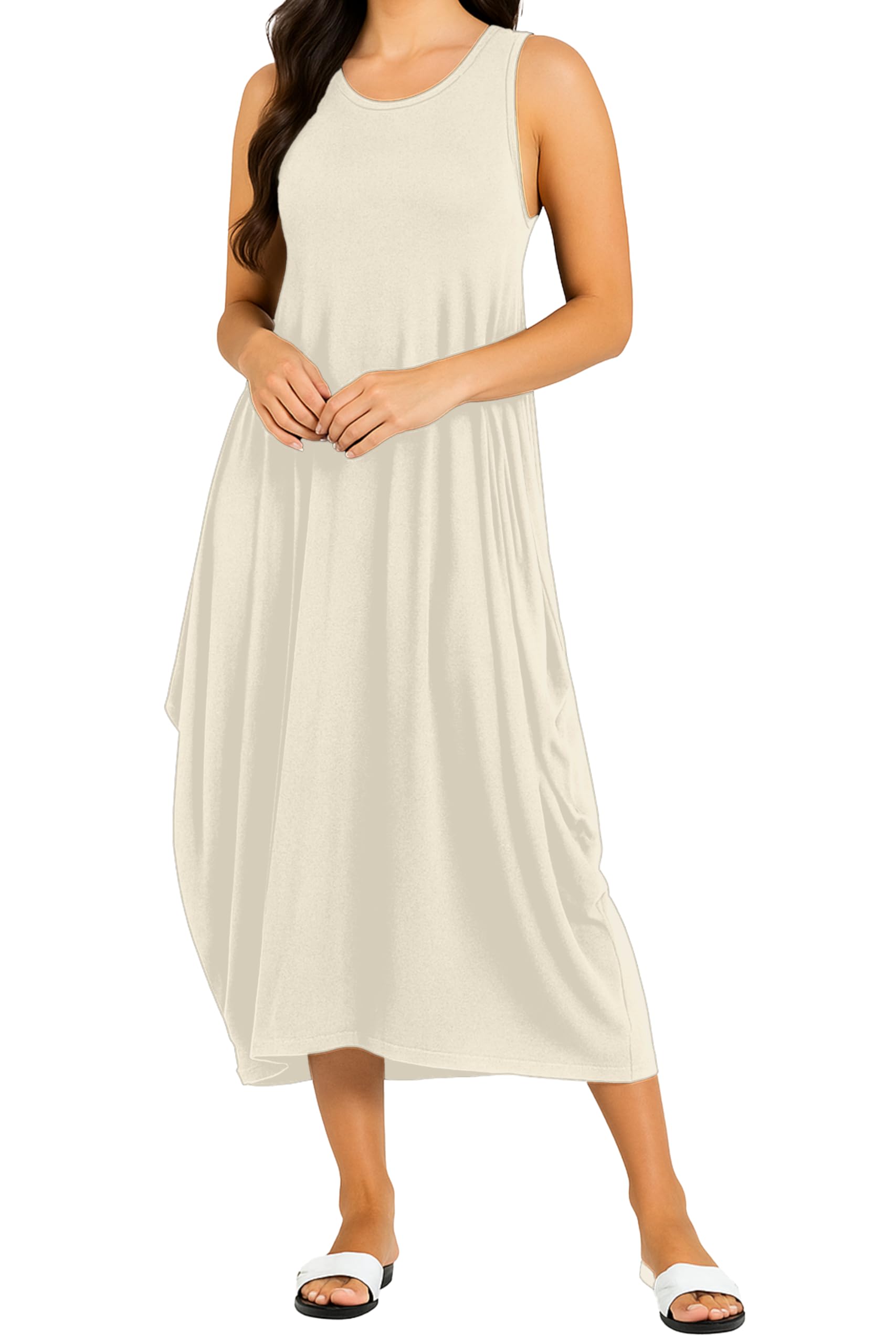 Womens Sleeveless Baggy Loose Racer Dress - Lagenlook Tulip Round Neck - Maxi Dresses for Women UK, Ladies Summer Dresses, Beach Holiday Clothes, Plus Size Dress for Women