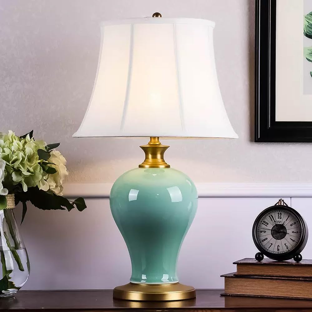 Lampa Stołowa, Lampa Z Białym Abażurem Z Tkaniny, Lampy Stołowe Na Stolik Nocny, Ceramiczne Lampki Nocne, Lampa Stołowa Do Salonu, Duże Lampki Do Sypialni Na Stolik Końcowy – Pilot, Przełącznik Zdaln