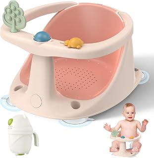 CAKJFA Pink Baby Bath Seat for 6+ Months - Non-Slip Suction Cup Infant Tub Chair with Ergonomic Support & Quick-Drain Mesh