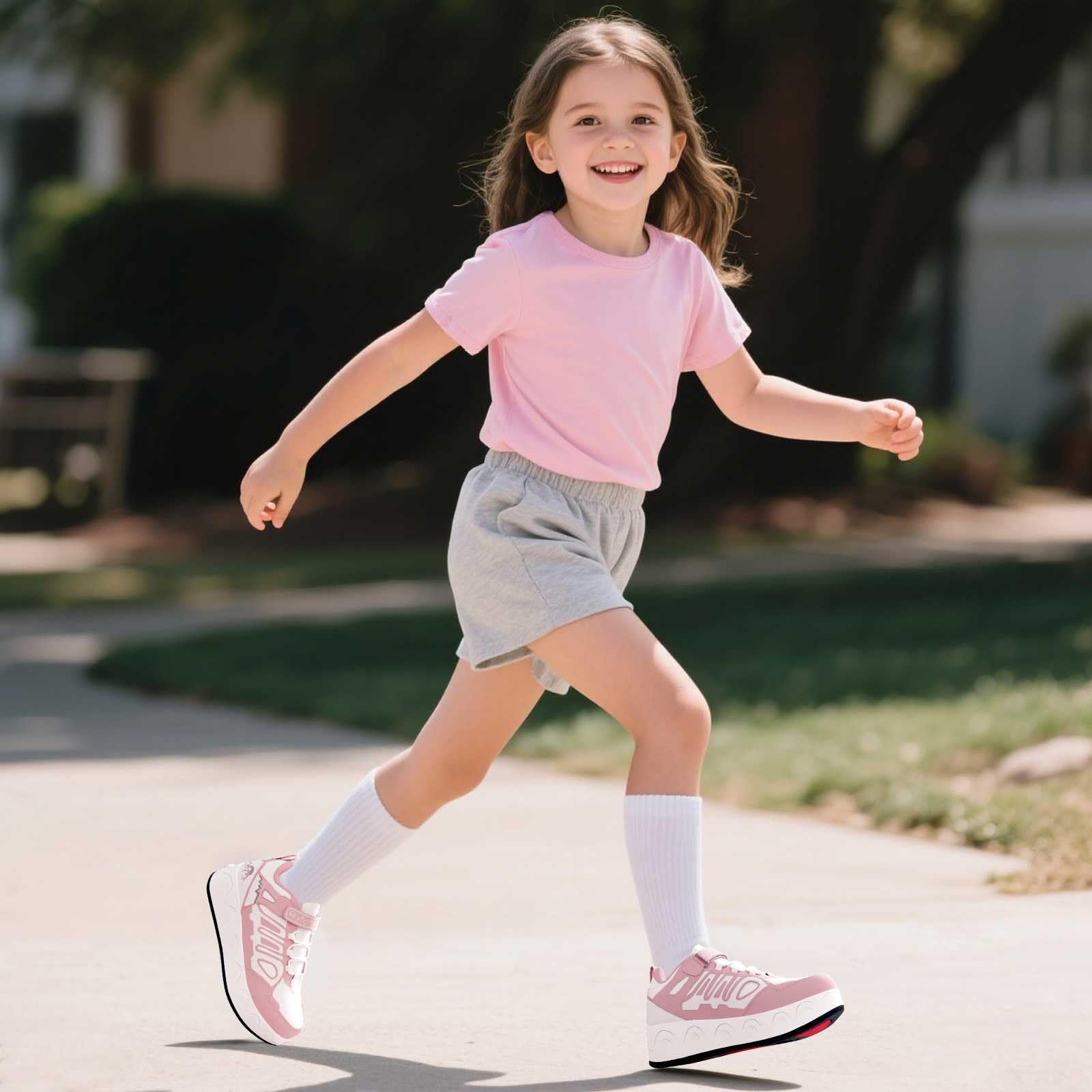 Chaussures à roulettes pour garçons et Filles, Basket Roller Retractable Enfant, Chaussures de Skateboard, Rollers Chaussures avec 4 Roues pour Intérieur Extérieur