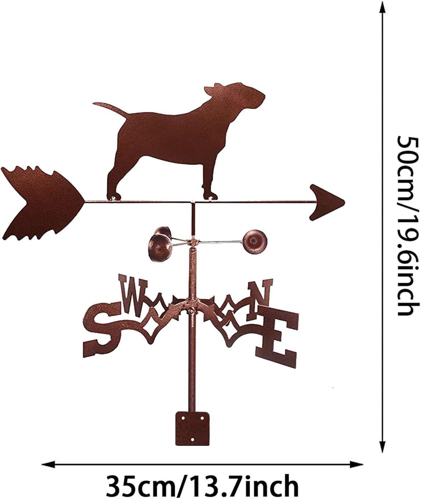 Banderuola Squisito Ornamento Metallo Segnavento Bull Terrier Cane Indicatore Direzione Vento Acciaio Inossidabile Strumenti Misurazione per Staffa Animali Esterno Decor Craft(A)