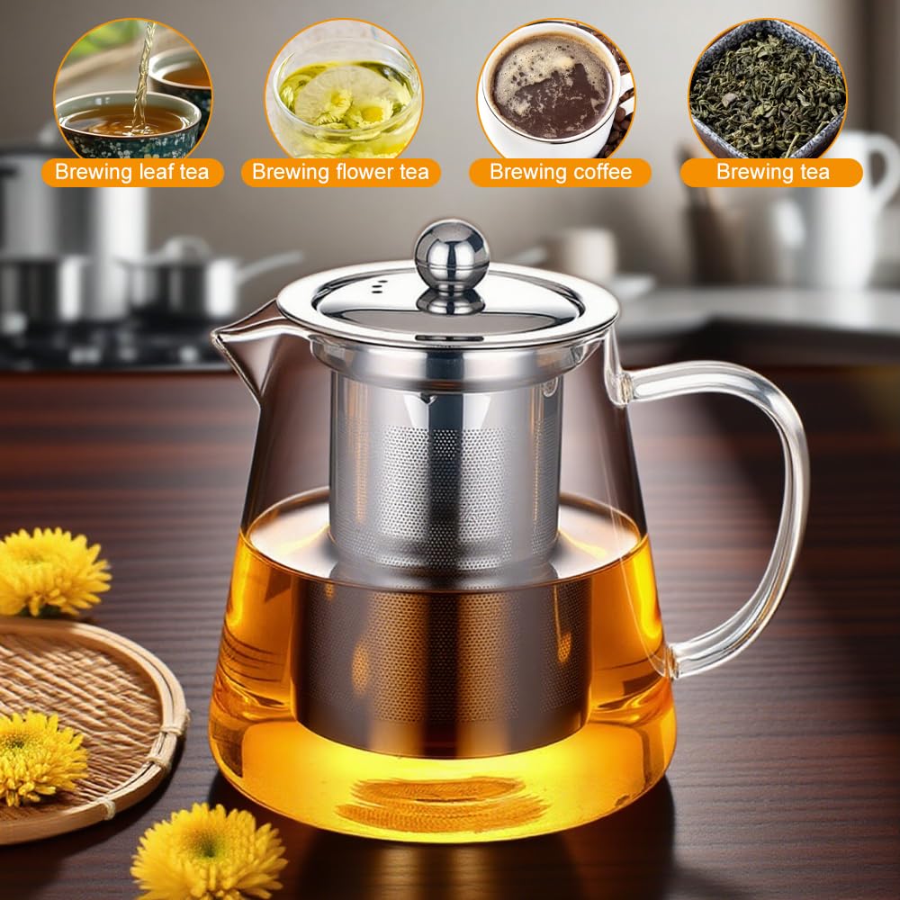 Théière Créative En Verre Borosilicaté 450 Ml Théière Filtre En Acier Inoxydable Amovible Pratique Petites Résistante À La Chaleur Brosse De Nettoyage Design Élégant pour Thé