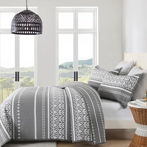 Miniatura 3 de Juego de edredón bohemio tamaño Queen  100% algodón gris bohemio colcha tamaño Queen reversible ligero juego de edredón funda de edredón de cama