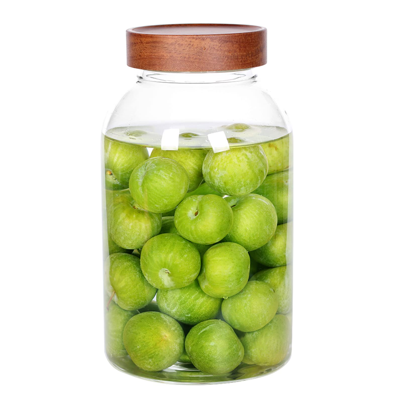 95 OZ Glass Jar with Screw on Lid, Large Glass Canister with Airtight Wooden Lid for Kombucha, Sun Tea, Meal Prep, Food Storage, Drinking, Overnight Oats, Jelly, Dry Food, Spices, Salads, Yogurt