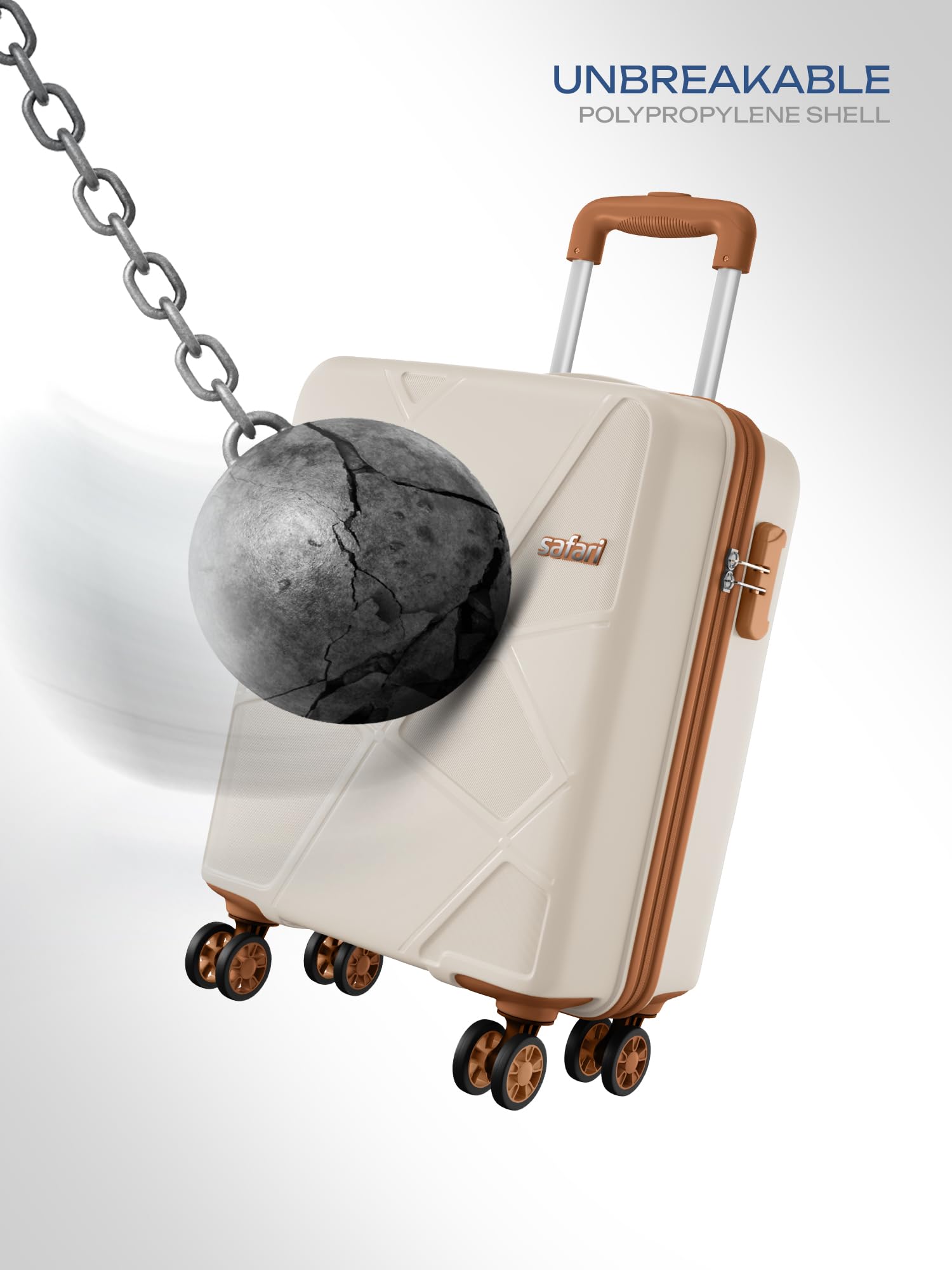 Safari Pentagon Pro 8 Wheels 55cm Cabin Size Trolley Bag, Hard Case Polypropylene, 360º Wheeling Small Carry-on Luggage, Suitcase for Travel, Trolley Bags for Travel, Luxury Beige — Amazon image 2