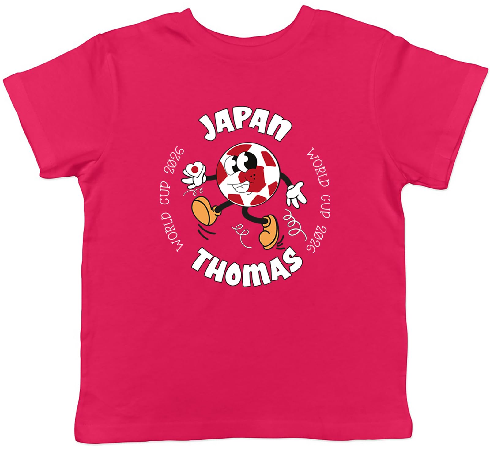 Shopagift Personalised Japan World Cup Heart Football Fan Kids T-Shirt Childrens Tee Boys Girls Pink