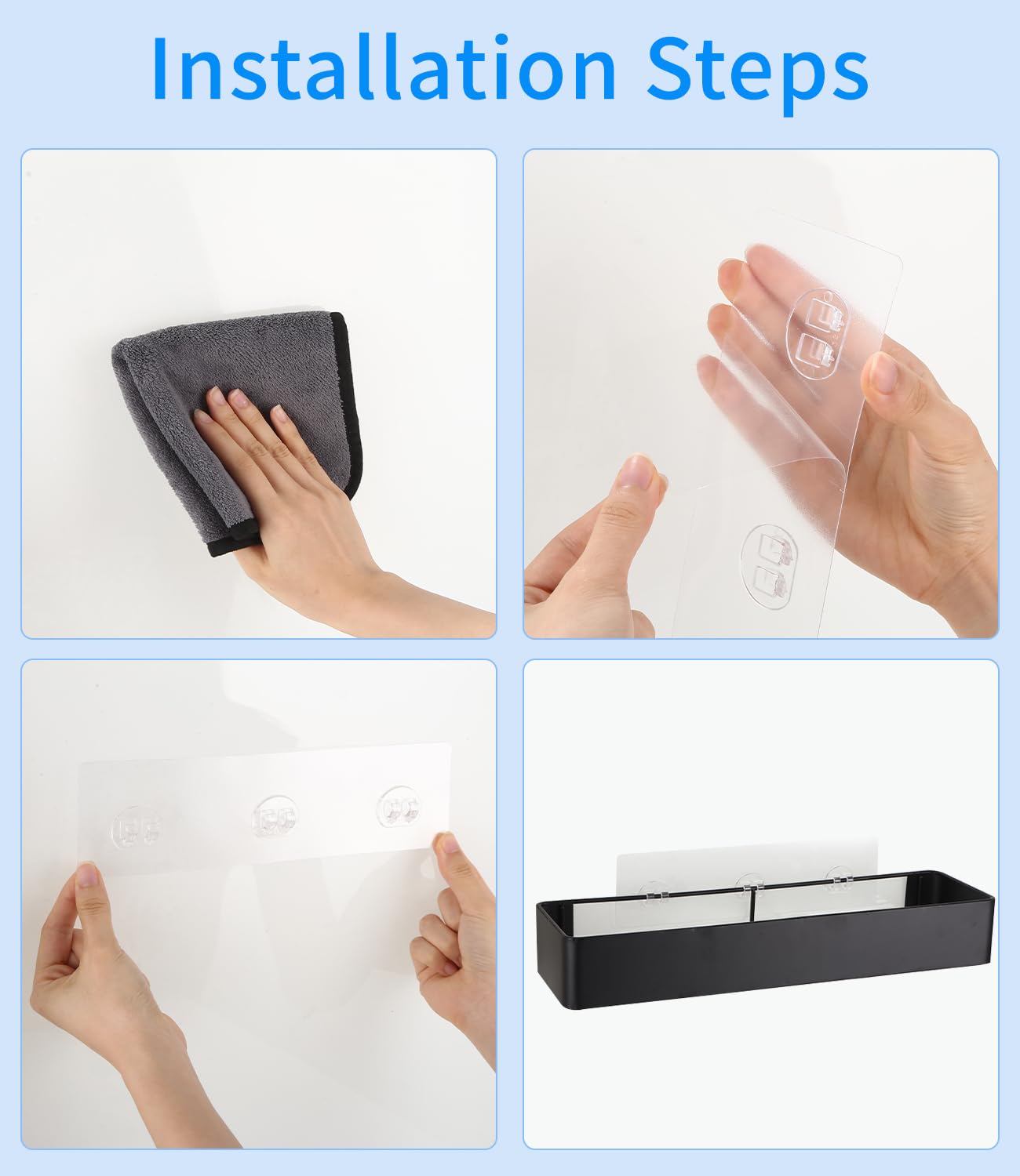 Mensola Doccia Senza Foratura 2 Pezzi - Porta Shampoo In Acciaio Inox Per Bagno | Adesivo Resistente - Foto 3