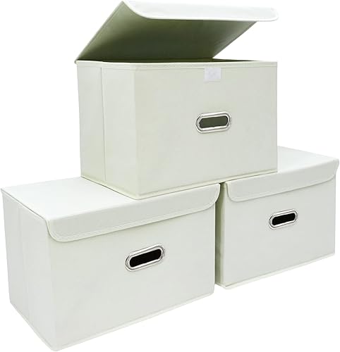 STOREONE Contenedores de almacenamiento de tela plegables para almacenamiento, cesta plegable con tapas y asas de metal, para el hogar, dormitorio,