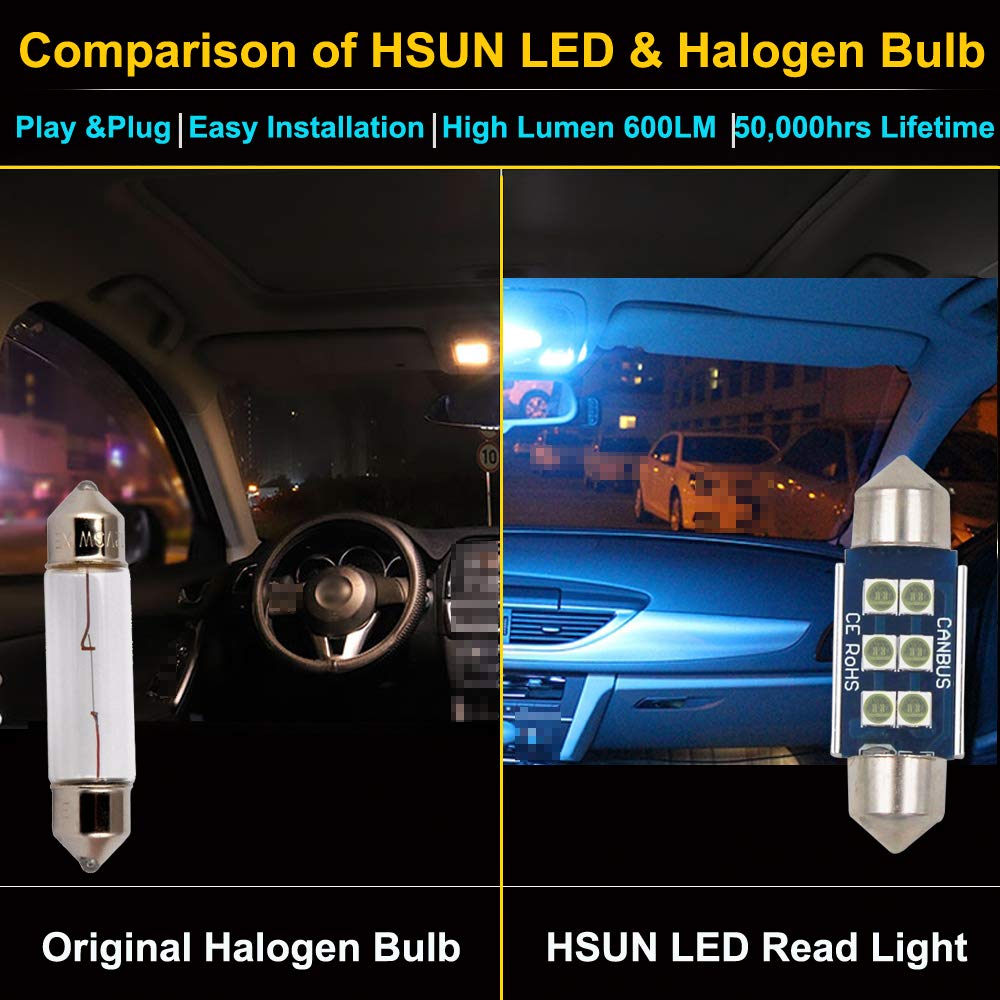 HSUN 36MM LED Lampadina C5W 6411 6413 6418 6461 6486X DE3423 DE3425 6LED SMD3030 Chip per Lettura Cupola Interna Mappa Luce,Blu Ghiaccio Confezione da 2