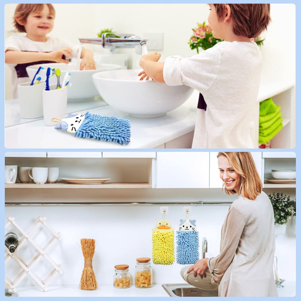 Lot De 4 Essuie-mains Suspendus En Microfibre - Motifs Animaux, Pour Cuisine Et Salle De Bain