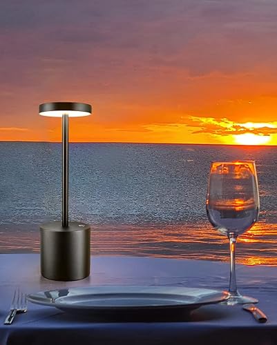 Miniatura 4 de Paquete de 2 lámparas de mesa inalámbricas, batería recargable de 5000 mAh, impermeable IP54, aleación de aluminio, 3 modos de color, atenuación