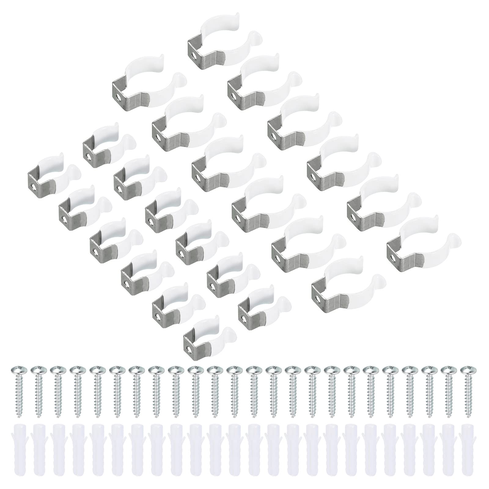 sourcing mapT5 T8 U Clips Holder Bracket for LED Light Bulb Mounting Bracket Support Stainless Steel Fluorescent Tube Holder Screw Pipe Clamps Spring Holder Tool Clips, White Pack of 24