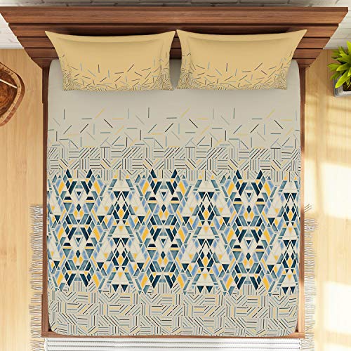 Image of Spaces Atrium 144 TC 100% Cotton King Size Double Bedsheet with 2 Pillow Covers (108 inch X 108 inch Inches) - Navy Teal, large (ATR-9)