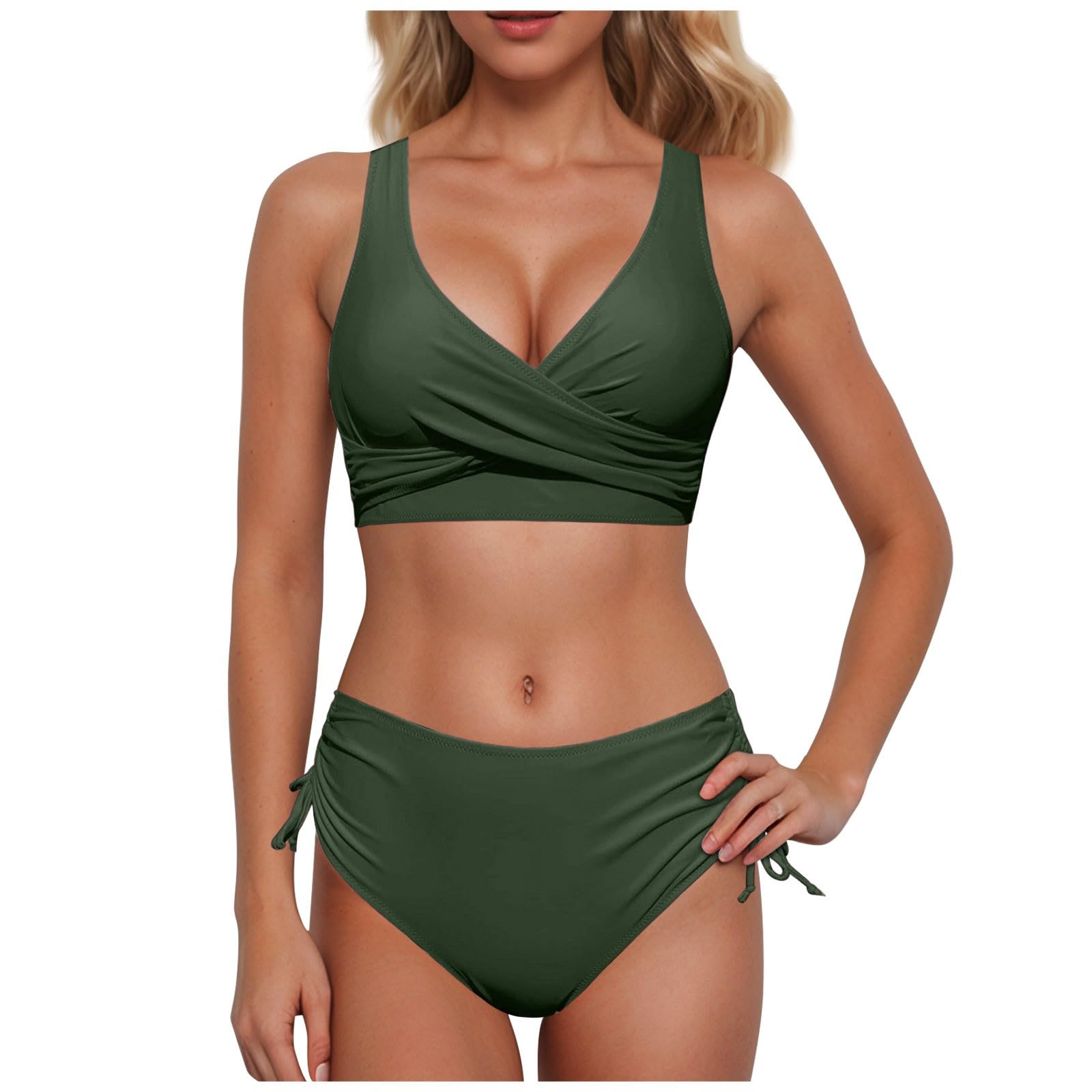 Bikini dla kobiet bikini z wysokim stanem seksowne push up dwuczęściowy strój kąpielowy retro zestaw z marszczonym nadrukiem, gorący różowy, L