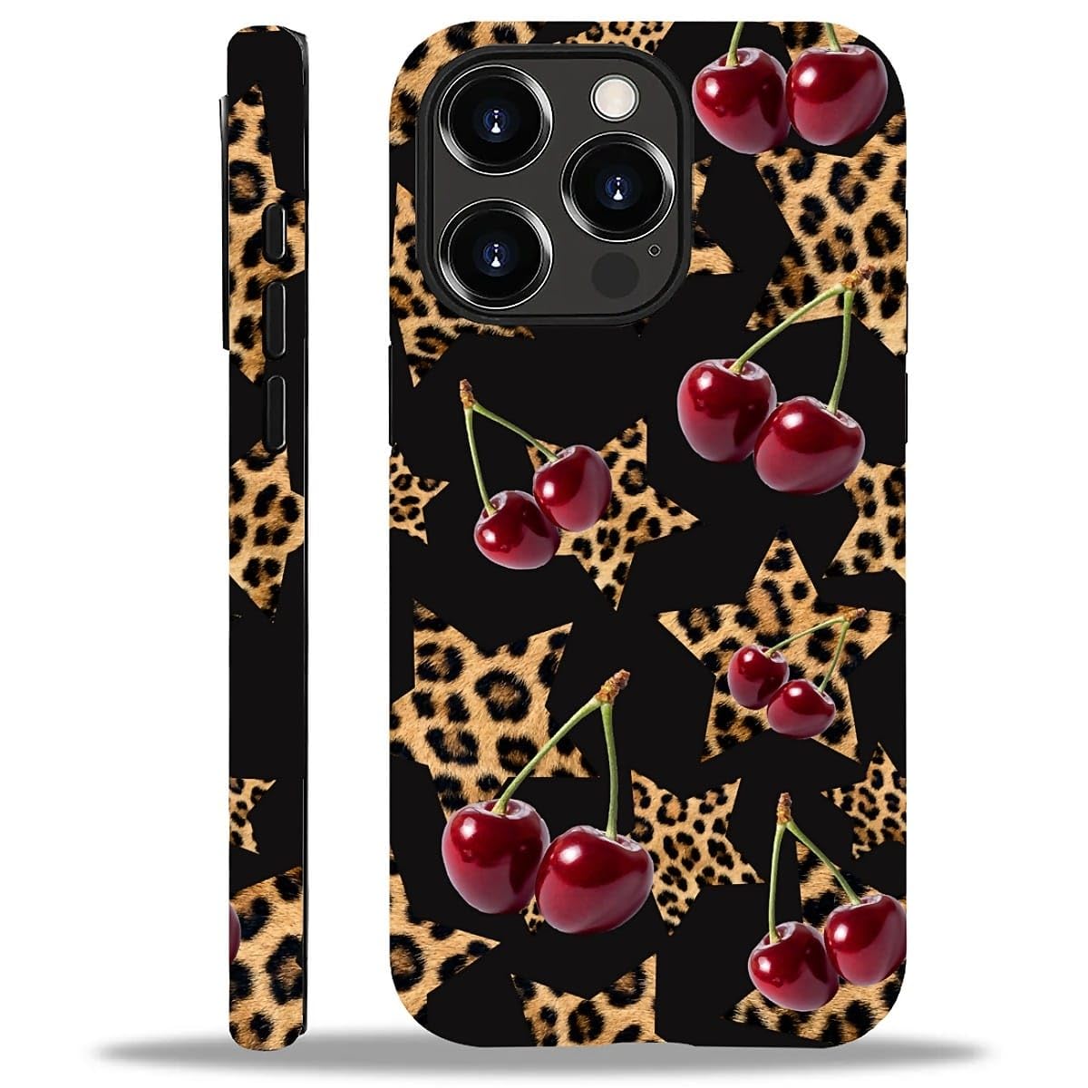 Bvkilrvc for iPhone 13 Pro Max Case, Leopard Star Cherry Pattern Print Matte Phone Case Funny Liquid Silicone Case Impact Resistant Anti-Scratch