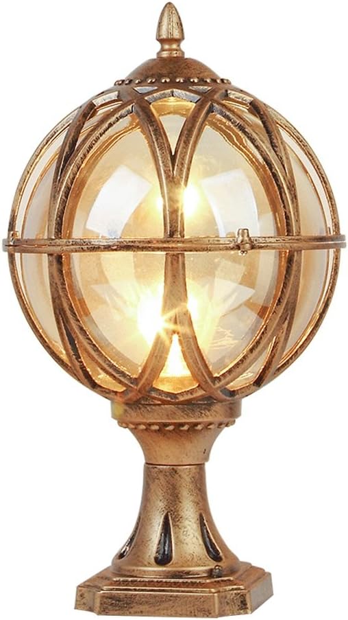 Hines European Victoria Villa Garden Gate Glass Lantern Column Lamp Lawn Outdoor Antirust Waterproof Post Pillar Table Lamp LED Lighting Lamps E27 Decoration Column Light (Color : Bronze)
