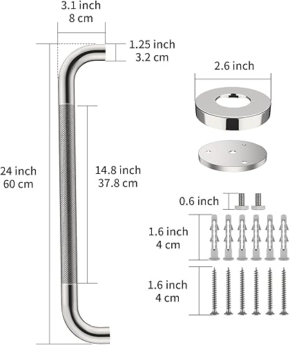 Miniatura 2 de ZUEXT - Paquete de 2 manijas antideslizantes para regadera de 24 pulgadas, barra de equilibrio de baño moleteada de acero inoxidable cromado,