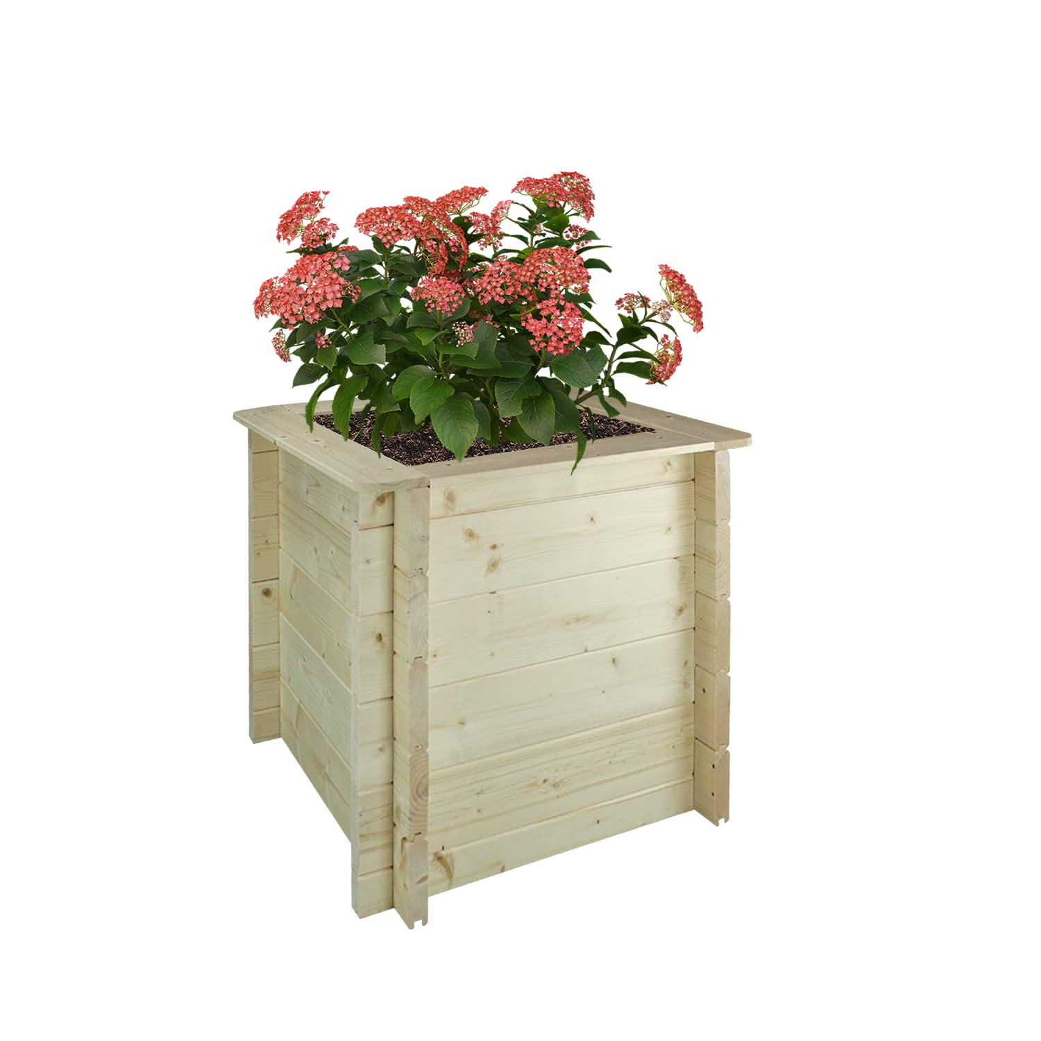 TIMBELA Carre Potager Exterieur Bois - Jardinieres Exterieur pour Jardin, Balcon, Terrasse – pour Fleurs, Herbes aromatiques, Légumes- Bois Massif pin/épicéa 28 mm, 58x58xH57 cm, M618