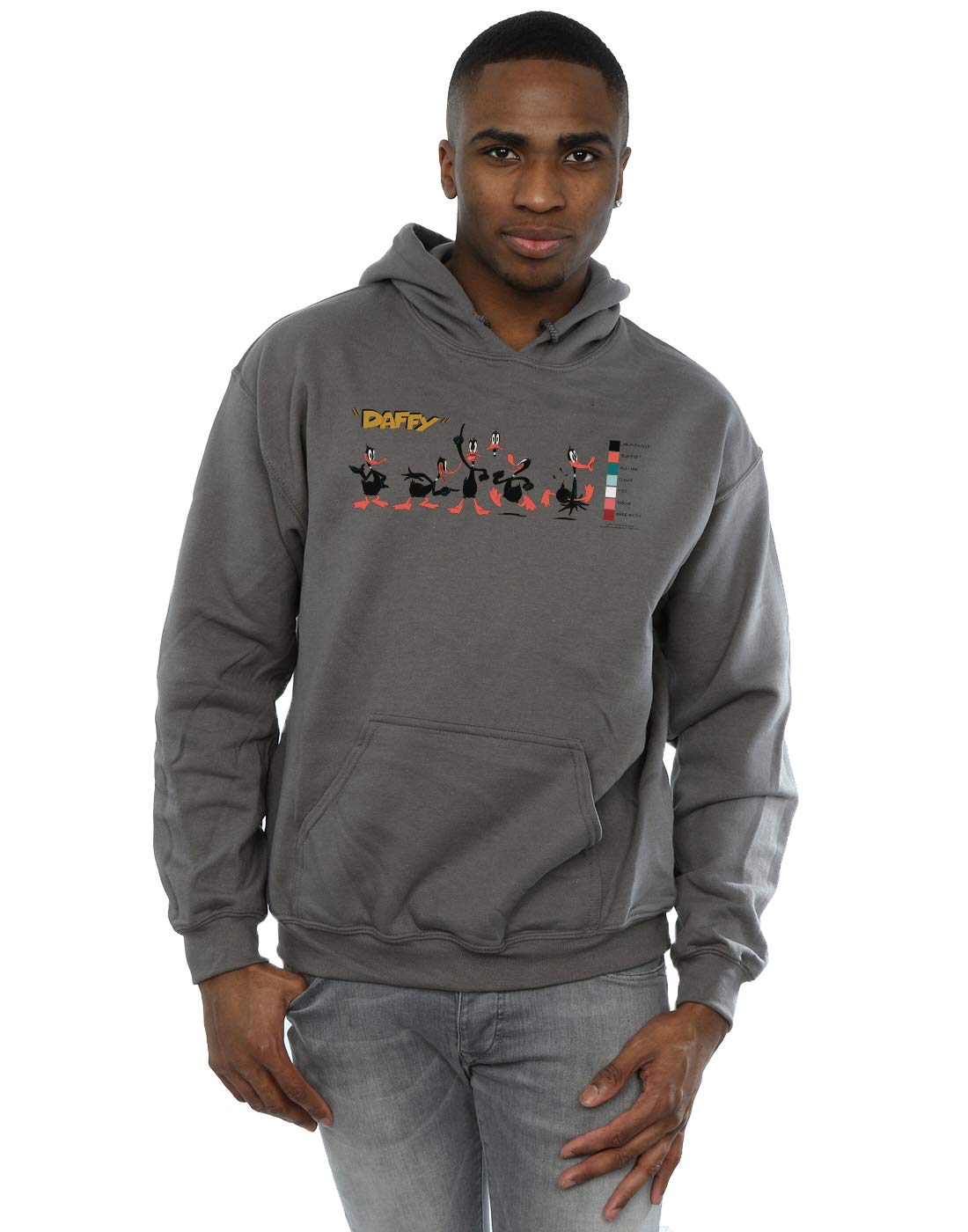 Looney Tunes Men's Daffy Duck Colour Code Hoodie Charcoal Large