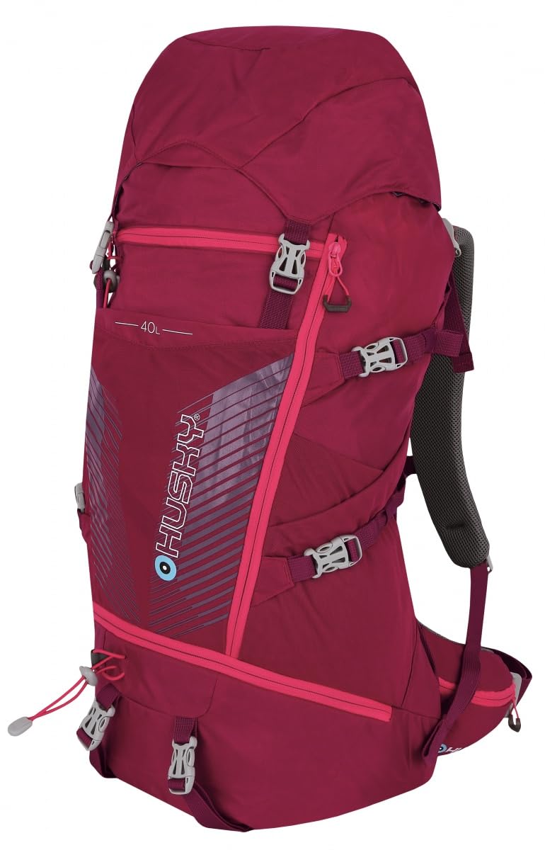 Husky Rucksack 40L – Leichter, Robuster & Wasserdichter Outdoor-Rucksack mit Viel Stauraum, Komfortsystem & Regenhülle für Trekking, Wandern & Reisen (Capture, Magenta)