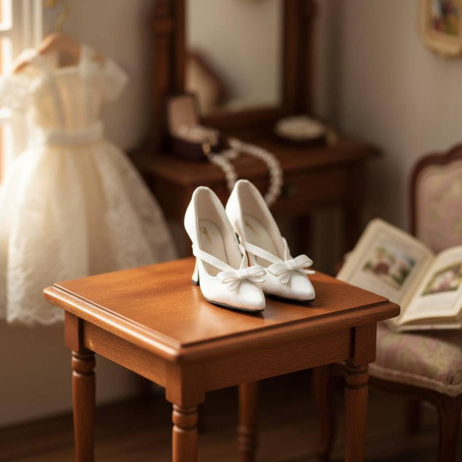 Zapatos de Muñeca Tacones Altos Elegante Accesorio de Plástico y Tela con Lazo Detallado Adecuados para Escenarios de Colección Decoración Fotos de Moda , Azul Soñador , Cuatro Puntos