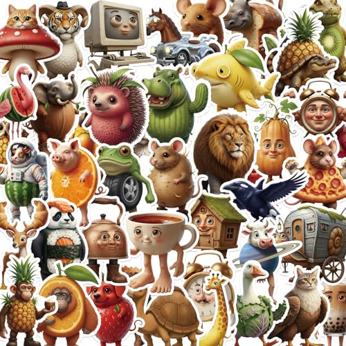 Aposwow Italian Brain Rot Stickers - 100 Pcs Funny Animals Stickers Cartoon Waterproof Decals for Journaling Scrapbooking Water Bottles Laptop Brain Rot Party Decor Supplies for Adults