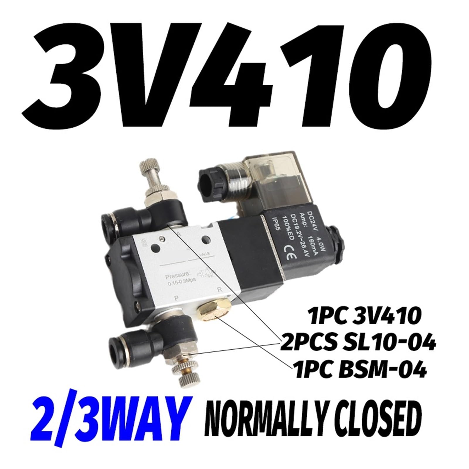 3/2 3V210-08NC Normalnie zamknięty pneumatyczny zawór elektromagnetyczny 3V110-06NC 3V310-10NC Elektrozawór elektromagnetyczny 3V410-15NC (3V410 SL10,DC12V)