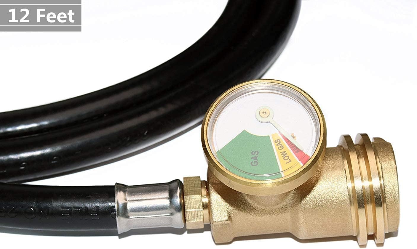 DOZYANT 12 Feet Propane Hose with Gauge,Include Tank Adapter Converts POL 100 lb LP Tank to QCC1 for Gas Grill, Stove and More Propane Appliances