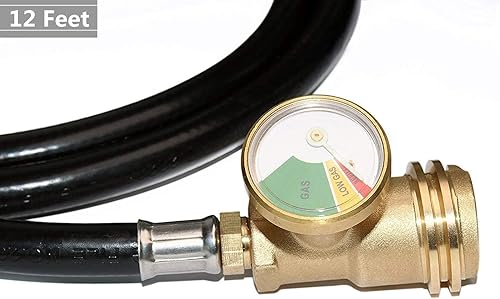 Miniatura 4 de DOZYANT Manguera de propano de 12 pies con medidor, incluye adaptador de tanque que convierte POL 100 libras LP tanque a QCC1 para parrilla de gas,