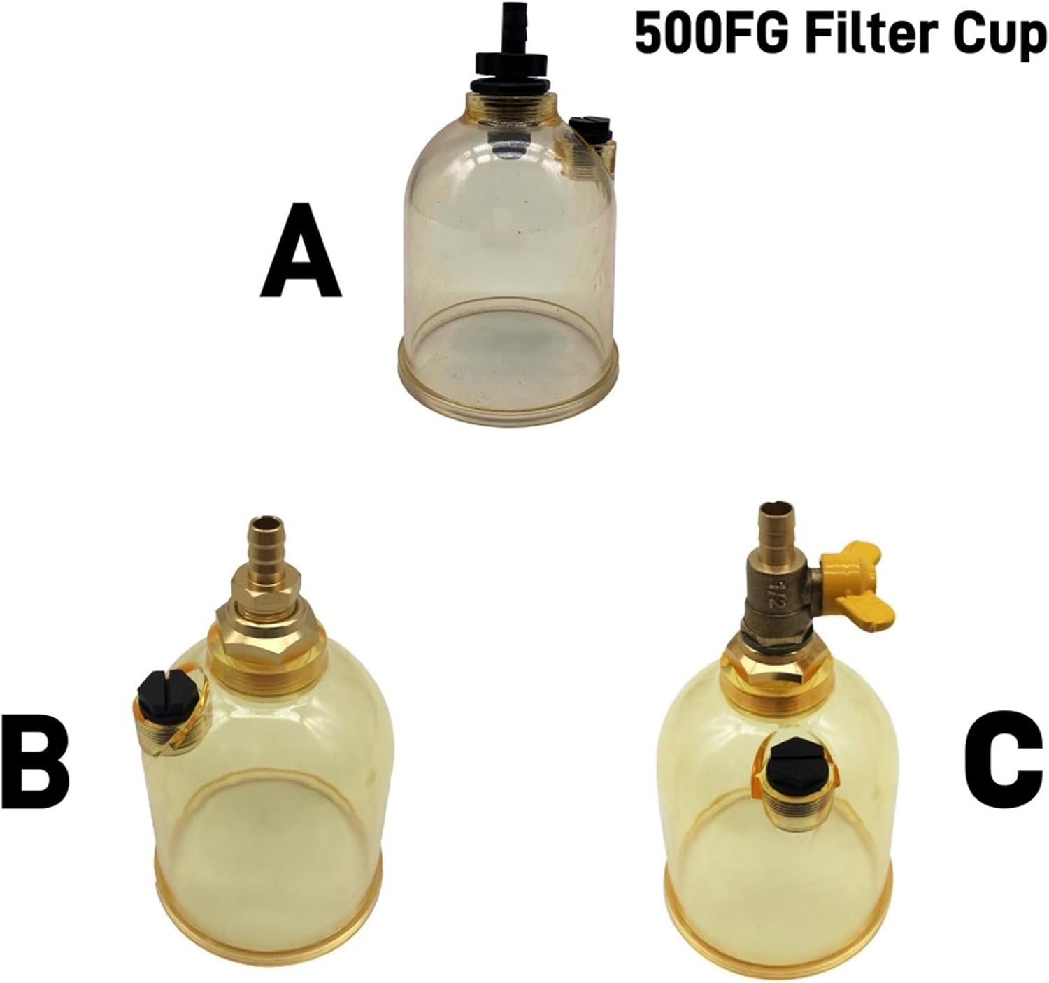 1pcs 500FG Fuel Filter Cup 500FH Diesel Boat Filter Engine Water Separator Bowl Drain Valve Tap Accessory(B)